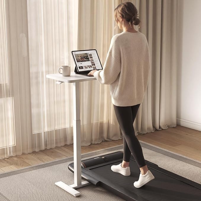 ROMOON Overbed Bedside Table with Wheels, Rolling Adjustable Hospital Bed Table, Mobile Standing Desk & Laptop Cart with Sturdy Frame for Couch, Home Office and Small Space (27.6" W x 15.7" D, White)