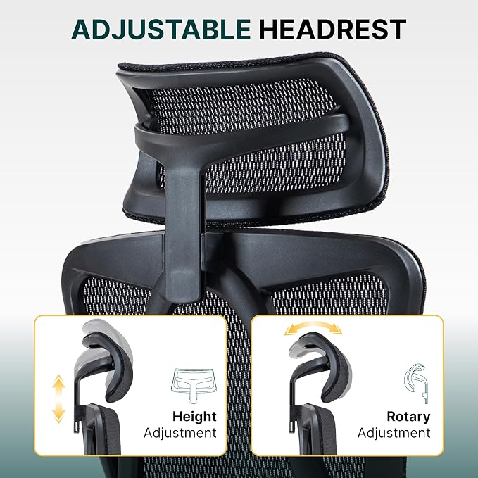 Ergonomic Mesh Office Chair, 3D Adjustable Armrests Desk Chair with 360° Swivel Silent Casters, 90°-120° Reclining Backrest Adjustable Gaming Chair for Home Office