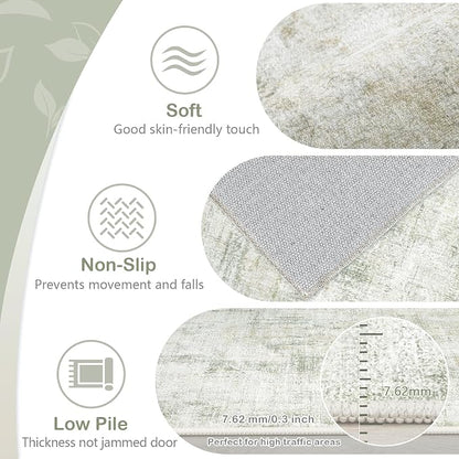 Area Rugs 9x12 Living Room: Washable Rug Modern Abstract Large Rugs Soft Non Slip Neutral Rug Stain Resistant Indoor Carpet for Bedroom Kitchen Dining Room Home Office Rugs(Green Brown,9'x12')