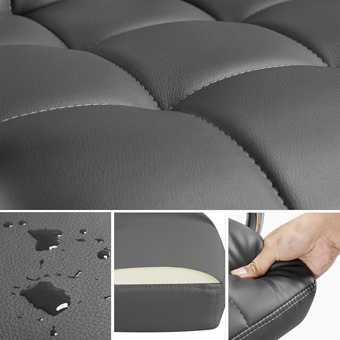 Topeakmart PU Leather Ergonomic Office Chair with Armrests, 360° Swivel Large Seat Stylish Desk Chair Heavy Duty Base Gaslift Cylinder Task Chair on Wheels, Grey