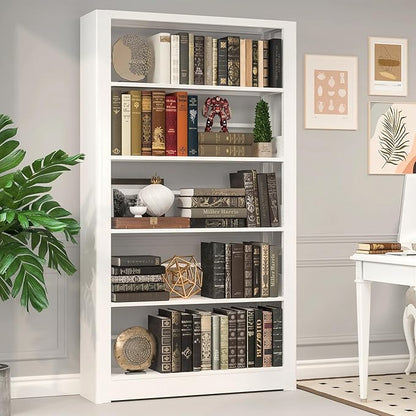VASAAOSD White Bookshelf, 5 Tier Tall Bookshelf, Metal Bookshelves and Bookcases with Adjustable Shelves, Large Bookshelf Open Display Shelves with for Study, Office, Corner (69" H)