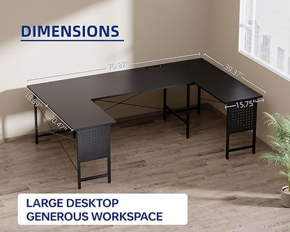 Pamray 71 Inch Large Computer Desk with Power Outlets,U Shaped Corner Desk for Home Office Work and Gaming White