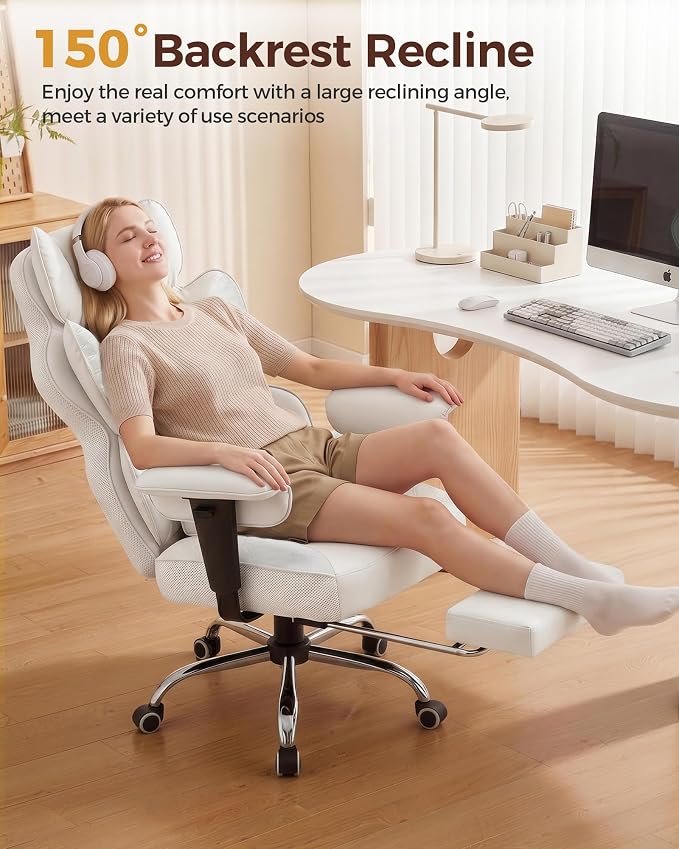 COMHOMA Big and Tall Office Chair Heavy Duty Gaming Chair with Deluxe Embossing Leather High Back Wider Ergonomic Computer Chair with Foot Rest 150°Reclining Pocket Spring Lumbar Support