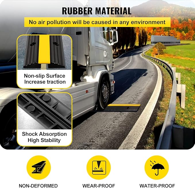 Happybuy 4 Pack of 1-Channel Rubber Cable Protector Ramps Heavy Duty 18000Lbs Load Capacity Cable Wire Cord Cover Ramp Speed Bump Driveway Hose Cable Ramp Protective Cover | Heavy Duty, 18000Lbs Load Capacity, Speed Bump Driveway, Hose Cable Ramp