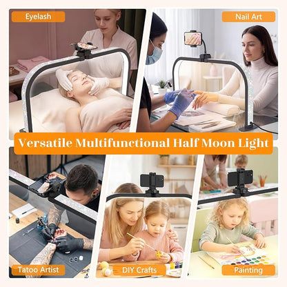 LIONVISON Half Moon Light for Nail Desk: 29" Arch Light for Nail Tech Lamp with Phone Holder - 3 Color Modes & 10 Brightness - 40W Foldable LED Nail Desk Lamp for Manicure, Craft(Crystal Diamond)