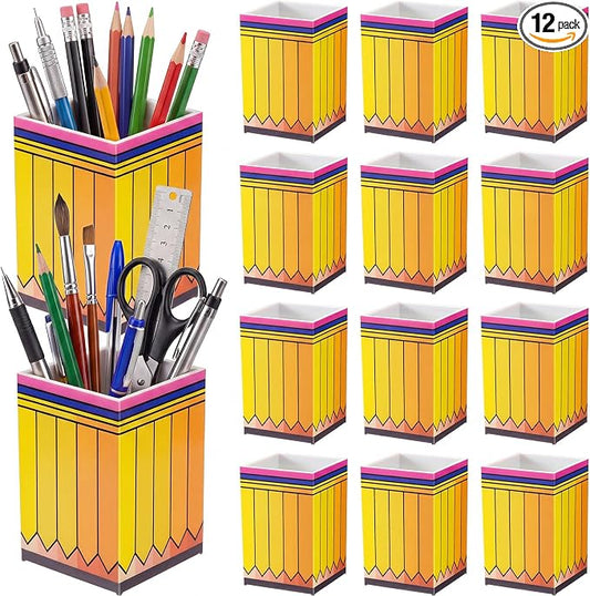 Ctosree 12 Pack Pencil Shaped Pen Holders for Classroom Back to School Supplies Cute Desktop Pencil Cup Creative Stationery Storage Organizer for Office Gifts Student Teachers Desk Storage Organizer