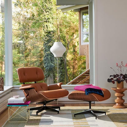 Mid Century Chaise Lounge Chair with Ottoman, Genuine Leather Reading Chair, Modern Chair Classic Design, Heavy Duty Base Support for Living Room Study Lounge Office,Tall Upgraded, Walnut Brown