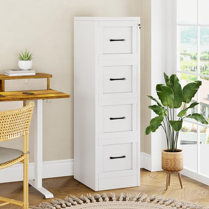 GAIOUS Metal Vertical File Cabinet with Lock, Home Office 4 Drawer Cabinet | 4 Drawer Filing Cabinet, Beside Desk File Cabinet, White Lockable Storage Cabinet, Fits Letter/Legal/A4 Size