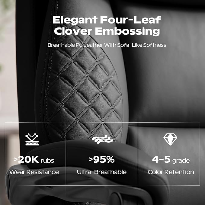 Office Desk Chair with Footrest, High Back Leather Chair Lumbar Support