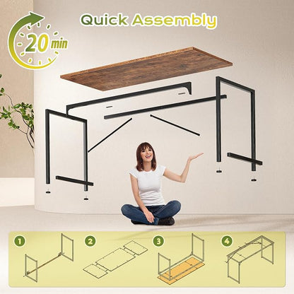 PRAISUN 47 Inch Computer Desk, Home Office Desk with Spacious Desktop, Modern Gaming Desk, Writing Study Table for Bedroom, Small Spaces, Work from Home Desk with Metal Frame, Rusitc Brown