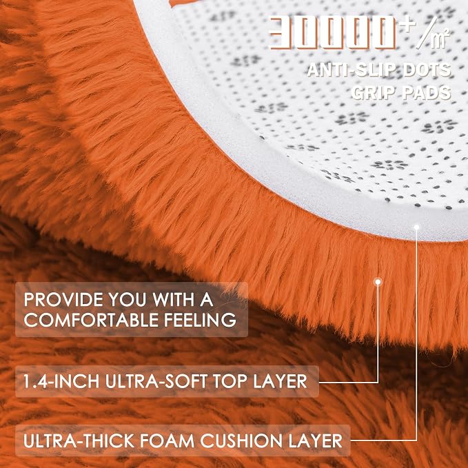 OLANLY Orange Round Rugs for Bedroom - Machine Washable, 8 ft Circle Area Rugs for Living Room, Soft and Fluffy Shaggy Carpet for Teen Girl and Boys, Nursery Rooms, Dorms, Home Decor Aesthetic