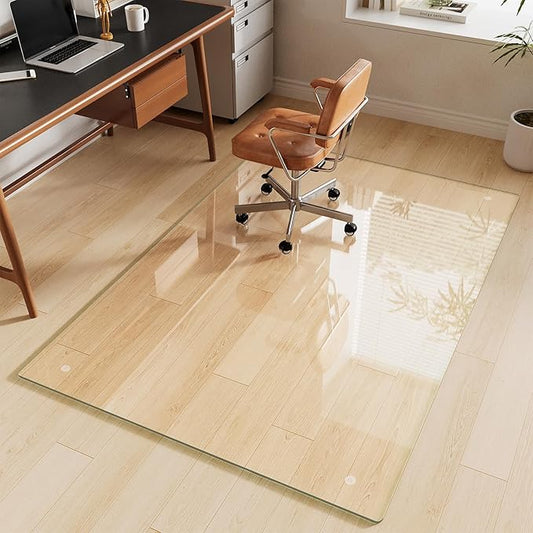 Glass Chair Mat 48" x 72" Heavy Duty Tempered Glass Office Chair Mat, Glass Floor Mat with Round Corner and Polished Edge for Smooth Glide, Office Chair Mat for Carpet, Hardwood Floor