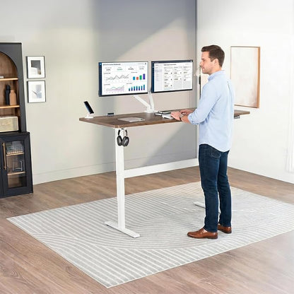 VIVO Electric 71 x 30 in Standing Desk, Touch Screen Adjustment, 220 lb Frame Support, 2E Series, Vintage Brown Top, White Frame, DESK-KIT-2EW71N
