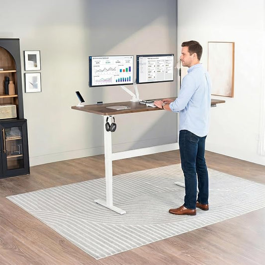 VIVO Electric 71 x 30 in Standing Desk, Touch Screen Adjustment, 220 lb Frame Support, 2E Series, Vintage Brown Top, White Frame, DESK-KIT-2EW71N