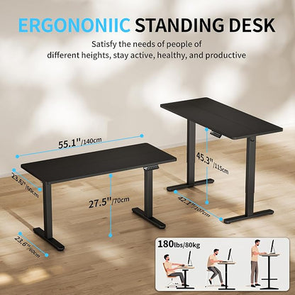 BIZUM Electric Standing Desk, 55" x 24" Height Adjustable Desk, Black Sit to Stand Desk Memory Gaming Computer Workstation for Home Office