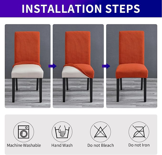Stretch Chair Covers for Dining Room Set of 6, Removable Washable Dining Room Chair Covers, Dining Chair Slipcovers Seat Protector, Great for Home and Banquet (Pureed Pumpkin, 6 Pack)