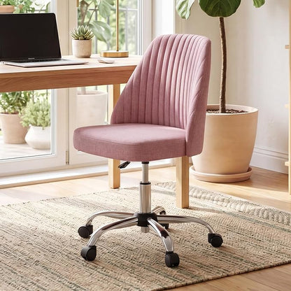 DUMOS Office Desk Chair, Modern Cute Rolling Vanity Swivel Task Seating with Wheels, Comfortable Back Seat Armless for Home, Bedrooms, Study, Student, Adults, Make-Up, Dressing Room Dusty Rose
