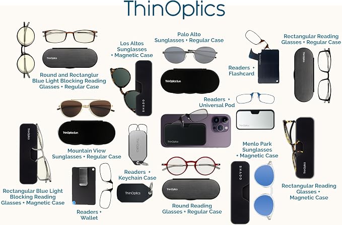 ThinOptics unisex-adult Reading Glasses + Black Universal Pod Case | Purple Frames, 2.50 Strength Readers Purple Frames / Black Case, 44 mm