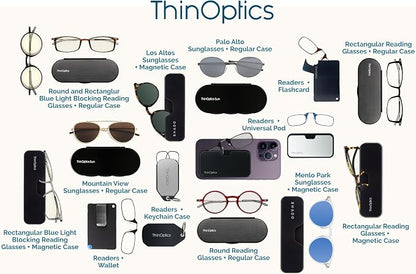 ThinOptics unisex-adult Reading Glasses + Black Universal Pod Case | Purple Frames, 2.50 Strength Readers Purple Frames / Black Case, 44 mm