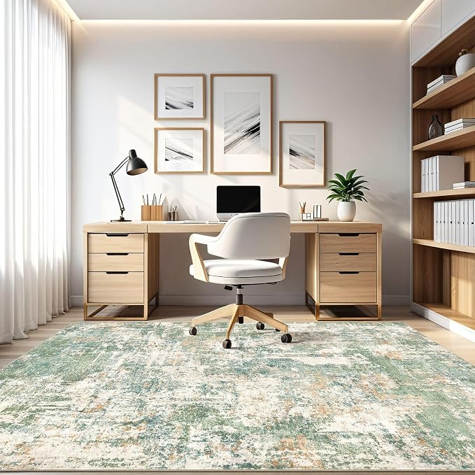 6x8 Area Rug Living Room: Washable Large Abstract Soft Green Rug Stain Resistant Indoor Floor Non-Slip Accent Carpet for Men Modern Home Enthusiasts Aged 25-45 - Bedroom Office Playroom