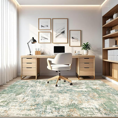 LOONGRUG 5x7 Area Rugs Living Room: Washable Large Abstract Soft Green Rug Stain Resistant Indoor Floor Non-Slip Accent Carpet for Men Modern Home Enthusiasts Aged 25-45 - Bedroom Office Playroom