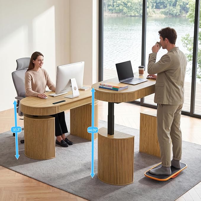 ORRD Electric Standing Desk with Storage and USB & Type-C Charging Ports, Adjustable Height Stand Up Desk, Mid Century Modern Fluted Workstation Desk for Home Office (Natural)