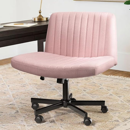 LEMBERI Criss Corss Chair with Wheels,Fabric Padded Armless Wide Office Desk Chairs,120° Rocking Swivel Mid Back Computer Task Vanity Chair for Home Office, Small Space