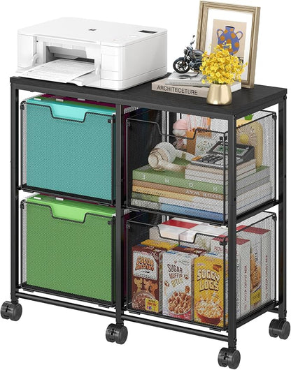 Sbanmao 4 Drawer Lateral File Cabinet, Mobile Filing Cabinet, Printer Stand with Wheels Under Desk Storage Office Storage Cabinet Fits Letter Size for Home Office, Black