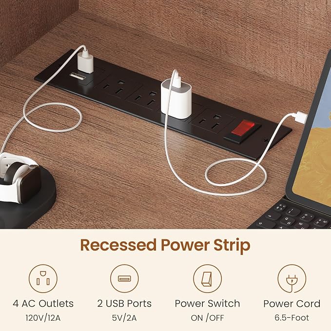 SEDETA Farmhouse L Shaped Office Desk with Drawers, 61” Computer Desk with Storage Shelves and Power Outlet, Corner Gaming Desk with LED Light and Display Cabinet for Home Office, Light Brown