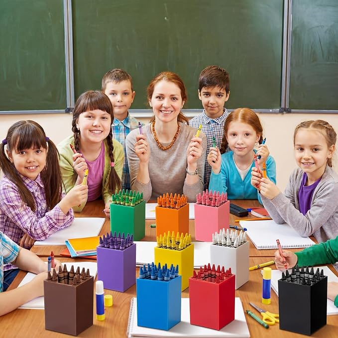 Ctosree 12 Pack Crayon Holder for Classroom Back to School Supplies Rainbow Colors Pencil Holder Acrylic Crayon Organizer for Supplies Gifts Student Desk Organizer