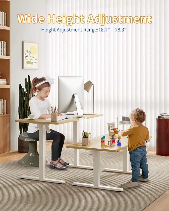YIHAYO One-Piece Low Height Adjustable Desk, Lifts 18.1-28.3 Inches, Electric Standing Desk for Short People, 32 x 24 Inches Computer Table with Splice Board for Home Office, Natural