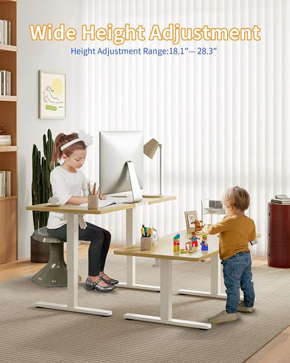 YIHAYO One-Piece Low Height Adjustable Desk, Lifts 18.1-28.3 Inches, Electric Standing Desk for Short People, 32 x 24 Inches Computer Table with Splice Board for Home Office, Natural