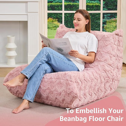 Hobestluk Adults Bean Bag Chair Faux Fur BeanBag Couch for Living Room | Pink Chevron,Ergonomic Design,Memory Foam,UltraSoft,Anti-slip Bottom,No Assembly Required,Decorative Style for Living Room