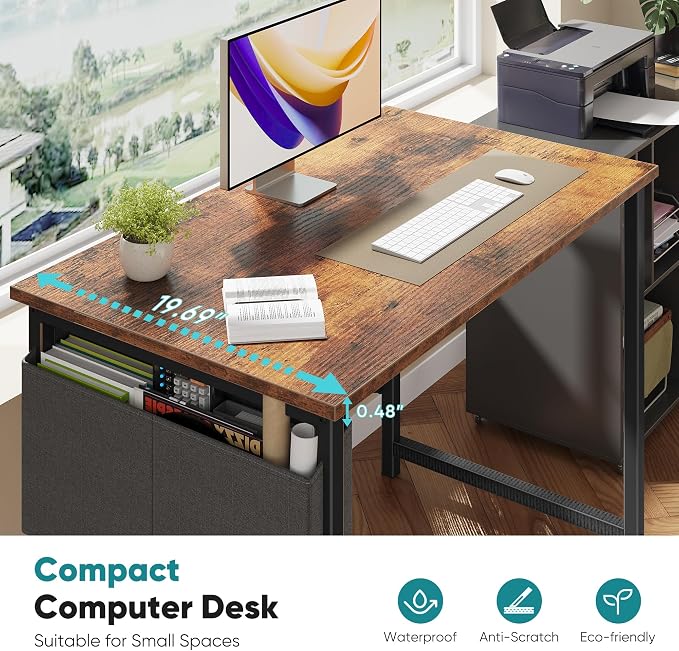 OLIXIS Small Computer Desk, 31 Inch Home Office Desks, Writing Study Craft Work Gaming Table, Computer Workstation for Bedroom Small Spaces with Storage Bag, Rustic Brown