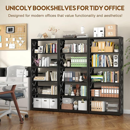 UNICOLY 5 Tier Black Bookshelf, 55" H Tall Bookshelf with 5 Storage Shelves, Heavy Duty Deep Shelves, Open Shelf Bookcase with 5 Bookends, Modern Display Shelves for Books, Toys, CD, W23×D10“