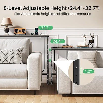 Kitstorack Narrow Sofa Table with Charging Station, 78.8" Behind Couch Table, Adjustable 24.4"-32.7" Height, Modular 2-piece Design for sectionals, entryways, Apartments, and Narrow Living Spaces