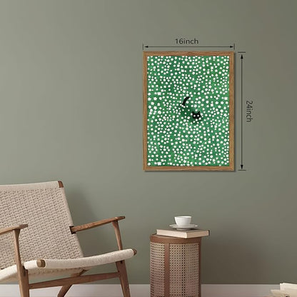 Framed Floral Black Cat Canvas Wall Art, Cute Black Cat in Daisy Field Painting, Animal Poster Print, Modern Home Aesthetic Wall Decor, Flowers Canvas Artwork for Bedroom Living Room 16x24 inch