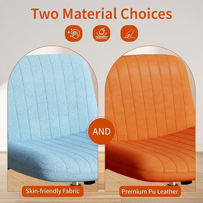 Criss Cross Chair with Wheels, Cross Legged Office Chair, Armless Office Chairs Adjustable Height Swivel Tilting Fabric Vanity Chairs for Home Bedroom (Blue)