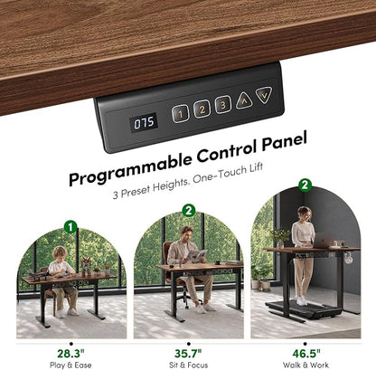 FEZIBO Electric Standing Desk with L-Shaped Crossbar & Cable Management System, 40 x 24 Inches Sit Stand up Desk, Adjustable Height Standing Desk for Home Office, Black Walnut