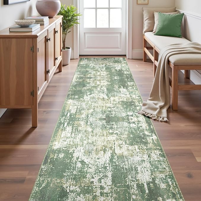 RELEANY Washable Area Rugs 2'x10' Non-Slip Modern Abstract Soft for Living Room Entryway Bedroom Kitchen, Print Pattern, Light Green/Yellow