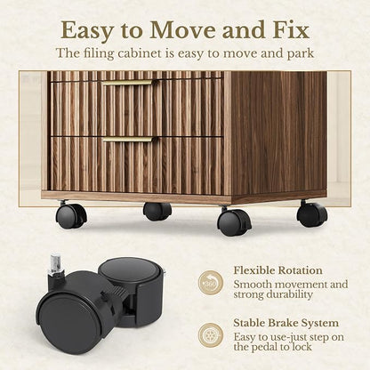 7 Drawer File Cabinet with Wheels for Home Office, Black Walnut | Fluted 7 Drawer Chest, Wood File Cabinet with Lockable Wheels, Anti-Tip Design