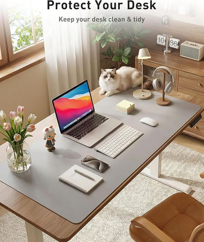 Aothia Faux Leather Desk Mat - Large Mouse Pad, Non-Slip PU Leather Blotter, Waterproof Writing Surface for Office and Home (Light Grey, 42" x 17")