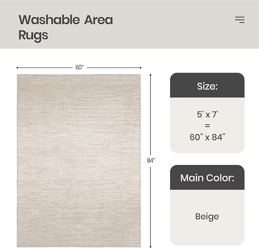 Valenrug Washable Rugs 5x7 - Stain Resistant 5x7 Area Rugs for Living Room, Non Slip Backing Gradient Printed Rugs for Bedroom, Foldable Machine Washable Area Rug(5'x7', Beige)