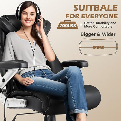 700lbs Big and Tall Office Chair, Ergonomic Heavy Duty Executive Cloth Office Chair with 5D Flip Arms & Adjustable Lumbar Support & Dual Rubber Wheel, Large Thick Padded Extra Wide Seat, Black