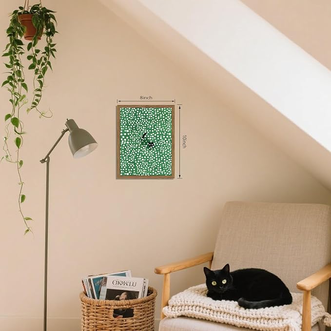 Framed Floral Black Cat Canvas Wall Art, Cute Black Cat in Daisy Field Painting, Animal Poster Print, Modern Home Aesthetic Wall Decor, Flowers Canvas Artwork for Bedroom Living Room 8x10 inch