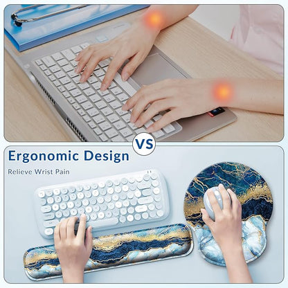 Desk Mat Set + Keyboard and Mouse Pad with Wrist Rest Support,4-in-1 Large Mousepad Computer Mats for Desktop Home & Office-Marble 2