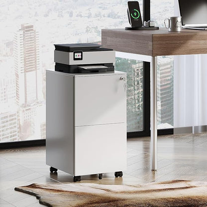 DEVAISE 2-Drawer Rolling File Cabinet with Lock, Metal Filing Cabinet for Home Office, Fully Assembled Under Desk, White, 17" D x 15" W x 27" H