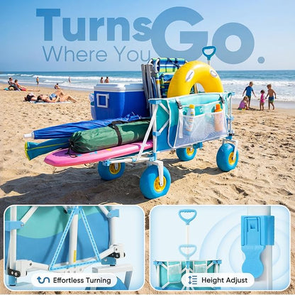 Sekey Heavy Duty Beach Wagon with 9" Big Sand-Proof Wheels, 300L Oversized Foldable Beach Cart with Cooler| Adjustable Handle & Balloon Tires for Sand, Camping,Vacation