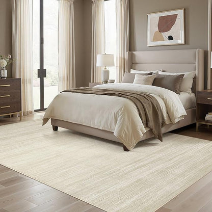 UERMEI 10x14 Washable Area Rug - Neutral Modern Abstract Living Room Rugs, Non-Slip Soft Large Indoor Floor Carpet for Bedroom Home Office & Under Dining Table Decor, Brown/Beige