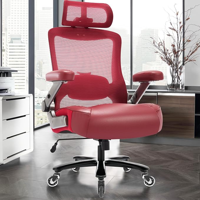 Big and Tall Office Chair 600lbs with 3D Flip Arms, Heavy Duty Large Executive Computer Desk Chair Ergonomic Mesh High Back Plus Size Chair for Adults